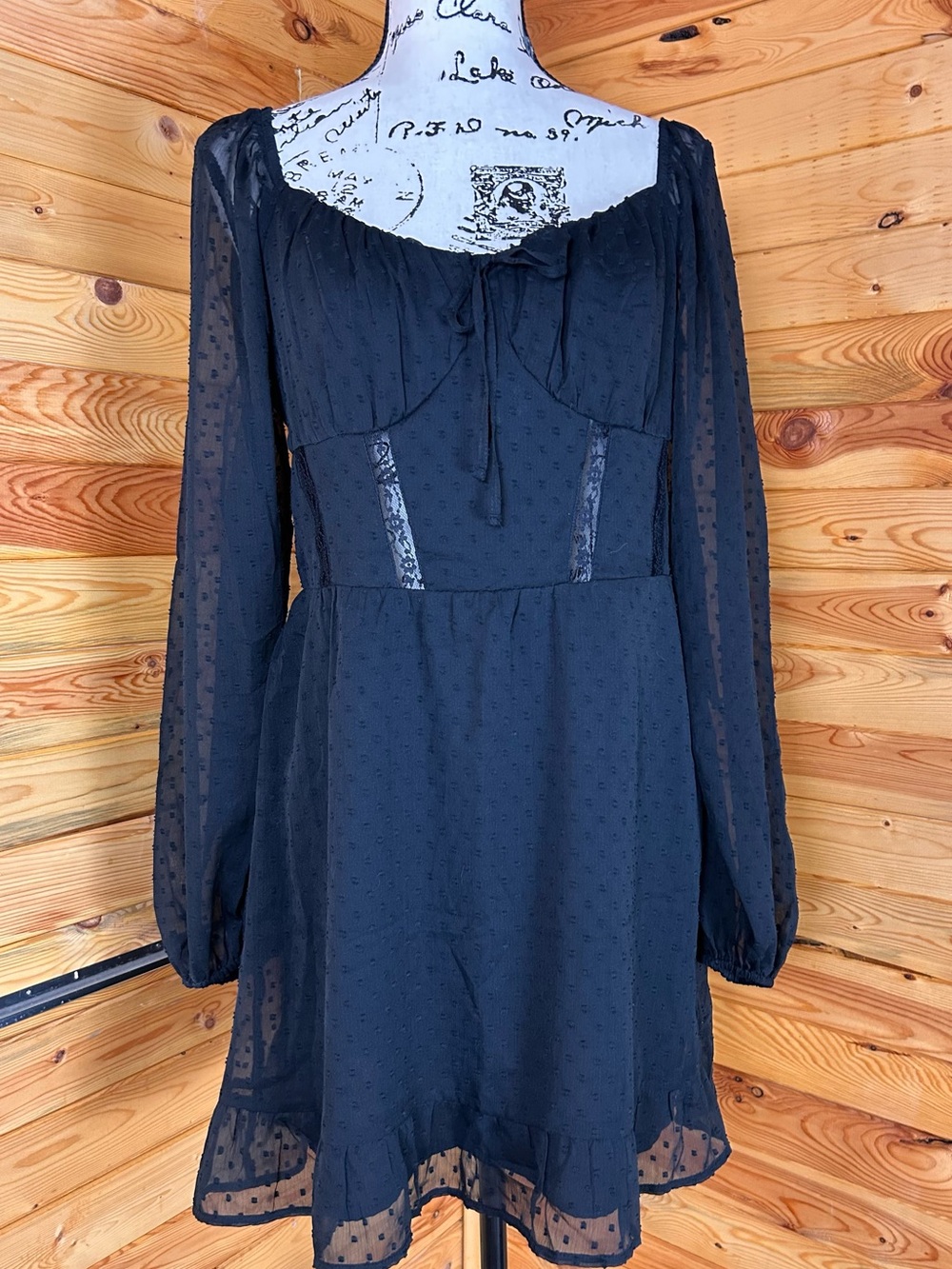 Hollister Black Swiss Dot Long-Sleeve Mini Dress